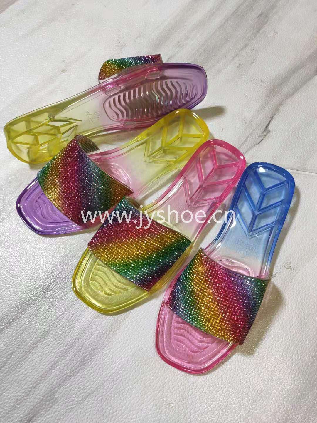揭阳水晶鞋厂 泡色一字带亚克力钻 jieyang jelly shoes lady acrylic slippers